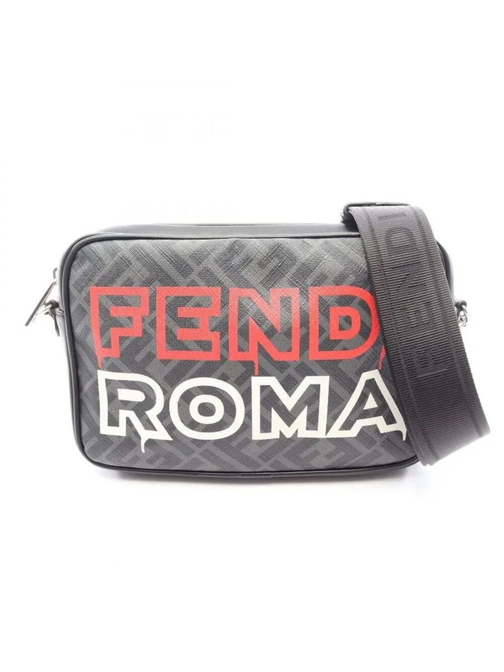 Fendi Shoulder Bag Black Gray Leather Square